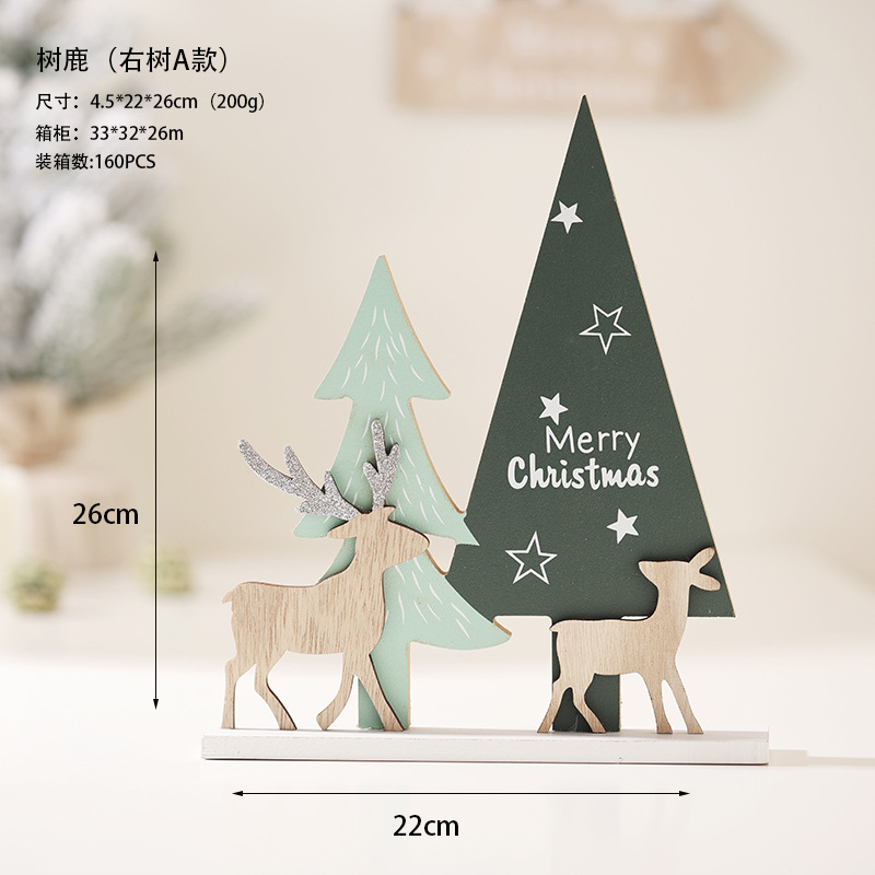 22 nuevos árboles de madera creativos decoraciones de escritorio de árboles de Navidad escenas de muñeco de nieve de alce decoración de Navidad
