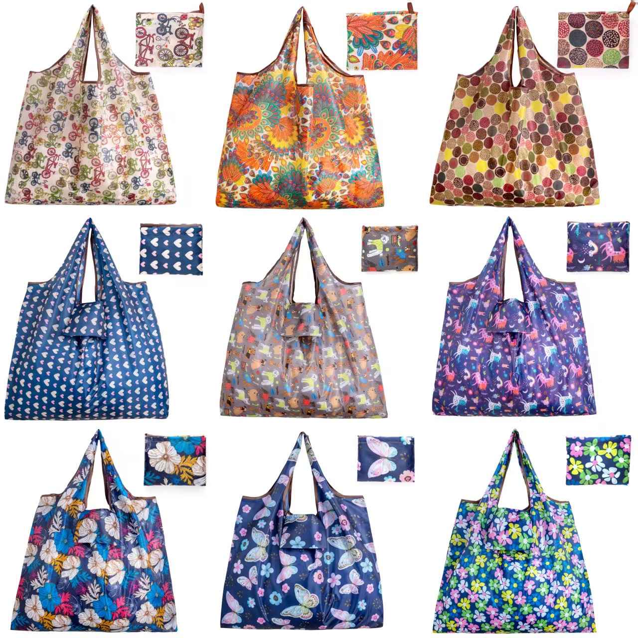 En stock nuevo plegable bolsa de compras supermercado bolsa de almacenamiento reutilizable bolso de nylon femenino logo image 3