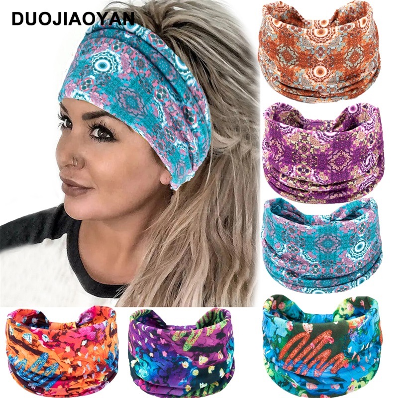 Otoño e Invierno nueva diadema de moda para mujer con estampado bohemio nudo ancho borde elástico pañuelo para la cabeza accesorios para el cabello_voghion.com