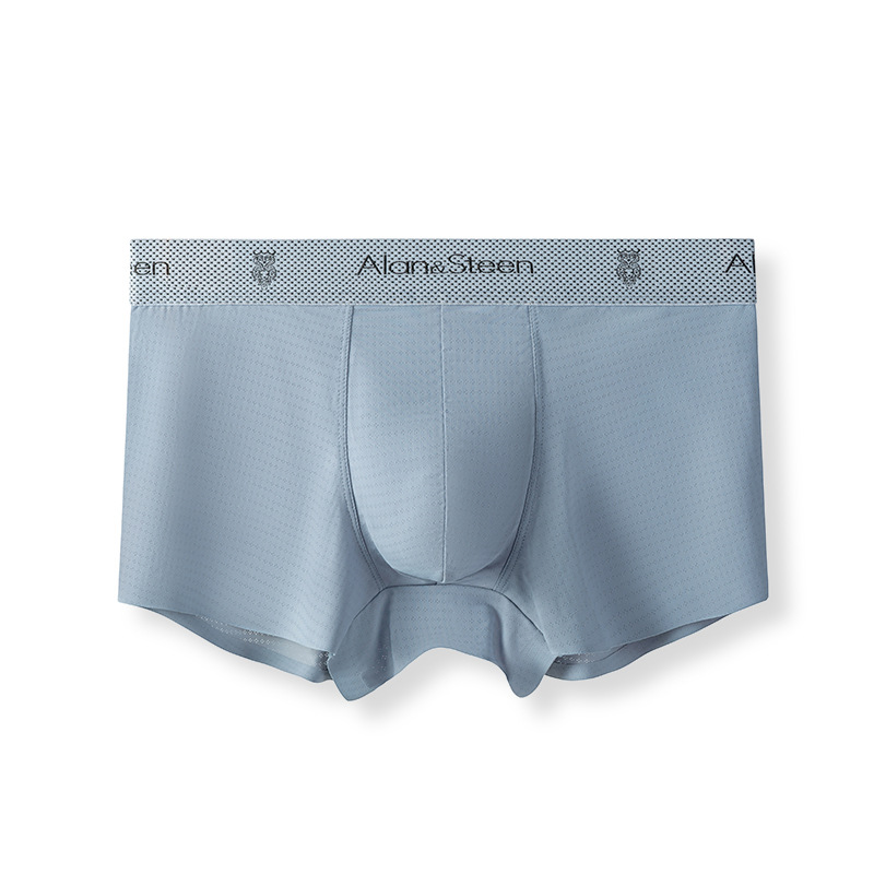 En caja sin costuras ropa interior de seda de hielo para hombres jóvenes boxeadores de color sólido malla de cintura media boxeadores transpirables sueltos verano