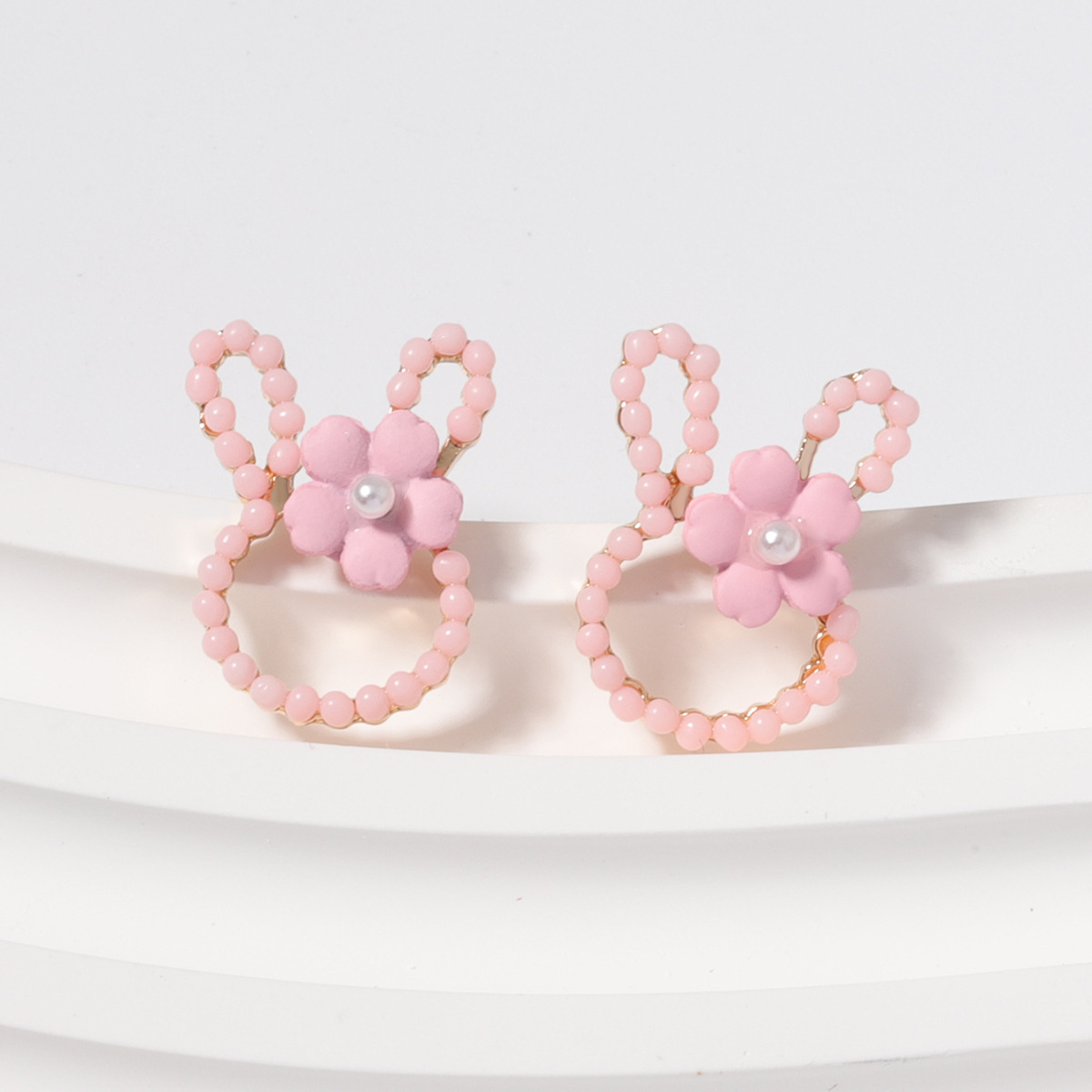 1 Pair Cartoon Style Cute Rabbit Flower Plating Inlay Zinc Alloy Imitation Pearl Ear Studs display picture 9