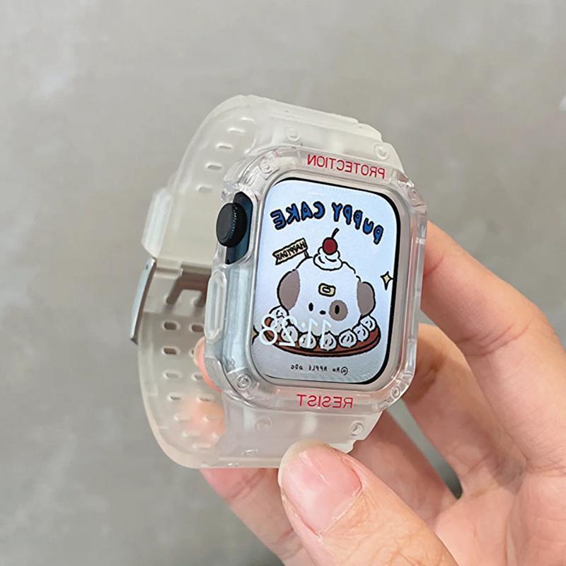 Integrated Glacier transparent for Apple Watch iwatch8 generation 65 protective shell applewatch7 strap se