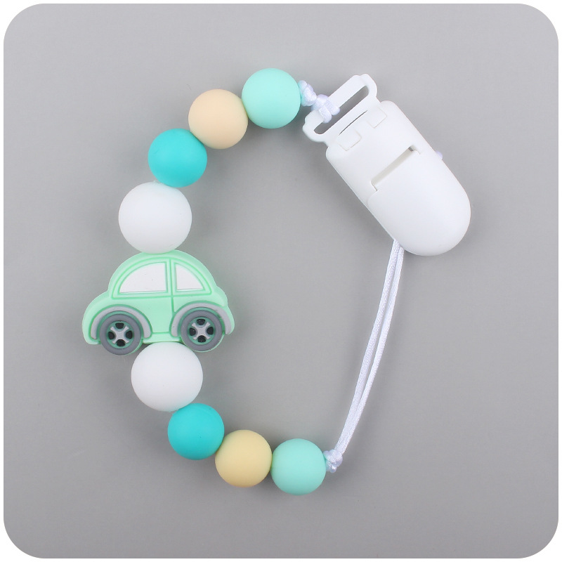 Bebé chupete de plástico clip DIY bebé chupete Cadena de dibujos animados camión de bomberos chupete cuerda de silicona Amazon