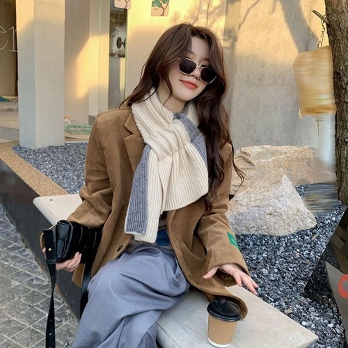 Small Scarf Women's Short Fall Winter Interlocking Knitted Neck Scarf Korean Style Colorful Matchable Winter Warmth Lazy Neck Protection