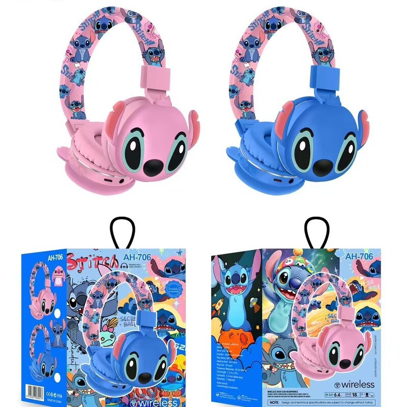 Cross-Border Popular Head-Mounted Bluetooth Headsets, Wireless, Various Cute Cartoons, Foreign Trade Stitch, Kuromi Spider-Man