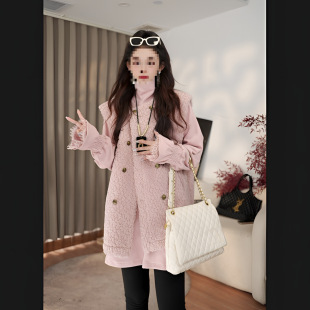 2024 Autumn and Winter New Rolled Plush Korean Heavy Industry Double-breasted Thickened Round Neck Vest Women's Other Spandex