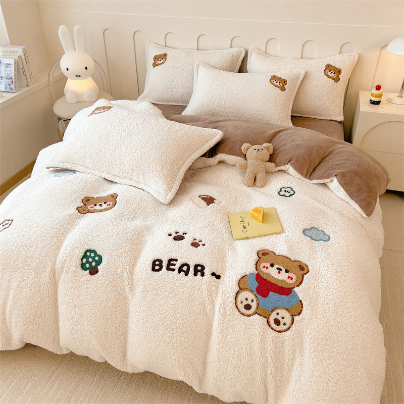 Teddy Plush Towel Embroidery Milk Fiber Four-piece Set