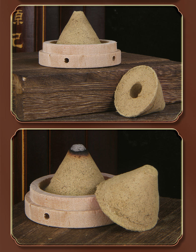 Moxa Cone Ai Tuo Ginger Salt Moxibustion Set 140 Cones for Navel Warming in use