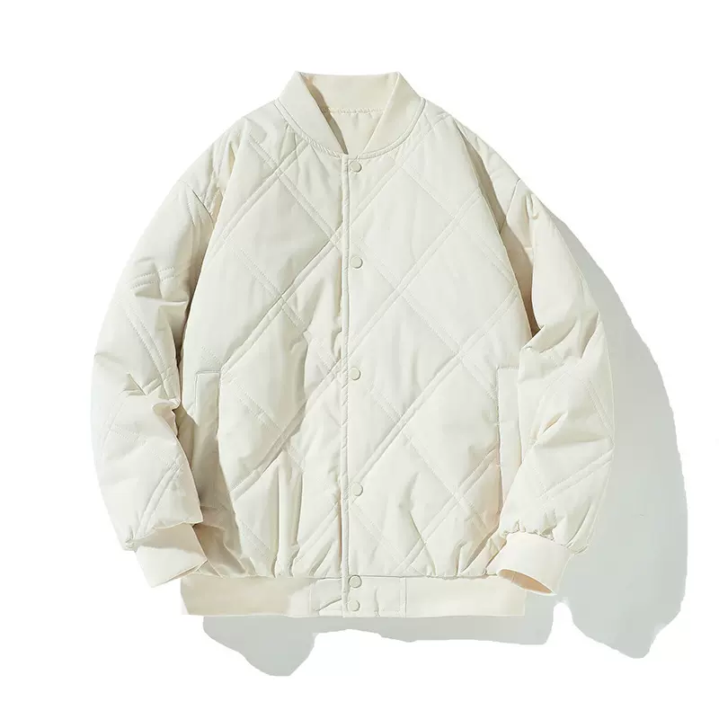 纯色加绒菱形格棒球棉衣服男款棉服保暖宽松休闲情侣棉衣跨境二开