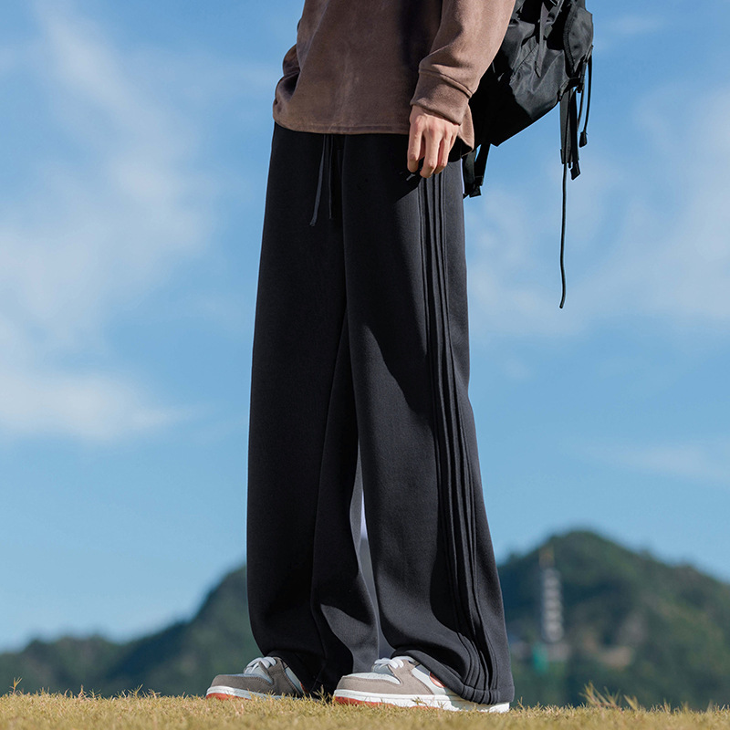 Anyang Grey Pleated Sports Pants Men's Trendy Brand New American Style Loose Draping Straight Leg Wide Leg Casual Long Pants