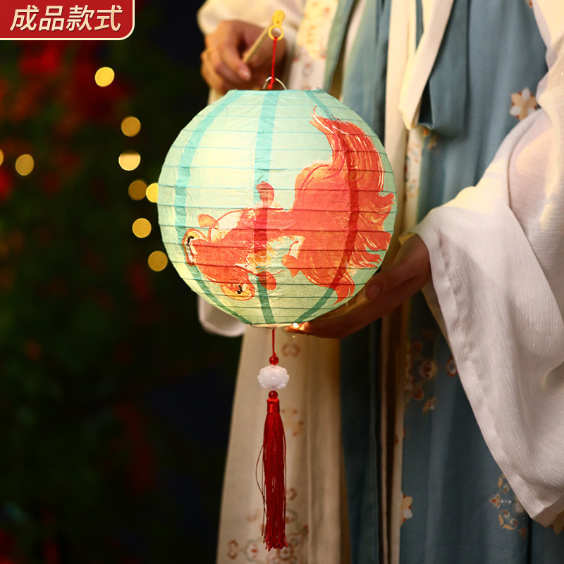 中秋节儿童手提灯笼2025新款折叠纸发光宫灯节日装饰DIY手工花灯|undefined
