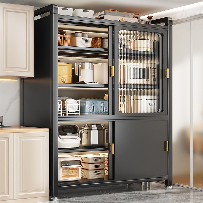 Kitchen Rack Sliding Door Storage Cabinet Household Floor-Standing Multi-Functional Sideboard Multi-Layer Storage Cabinet Silk Flower