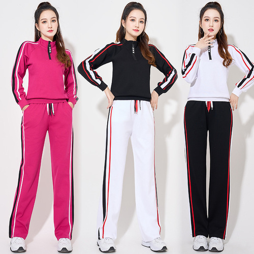 Square dance clothing  new half zipper double stripe suit sports dance performance aerobics group uniform for women