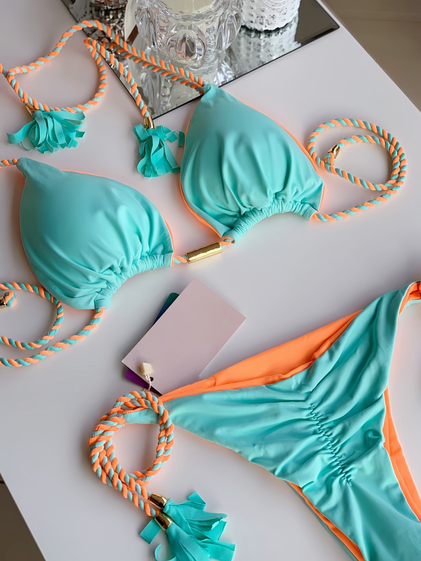 2025 Backless Braided Bikini Triangle Swimsuit Multi-Color Sexy Style Vacation Suit European And American Fashion Polyester_voghion.com