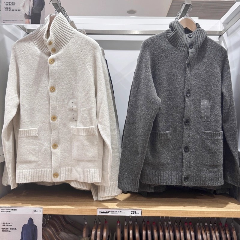 Men's and Women's Soufflé Knitted Cardigan Casual Retro Sweater Stand Collar Loose Sweater Jacket Autumn and Winter 480023