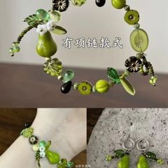 「青梨と春芽」グリーンビーズ自然植物系ブレスレット