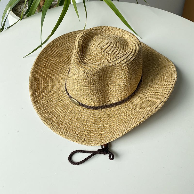 Vintage stråhatt för dam och herr med brett brätte cowboy stil_voghion.com