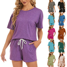 2024亚马逊夏季新款独立站Tiktok 欧美跨境外贸女装 休闲短裤套装