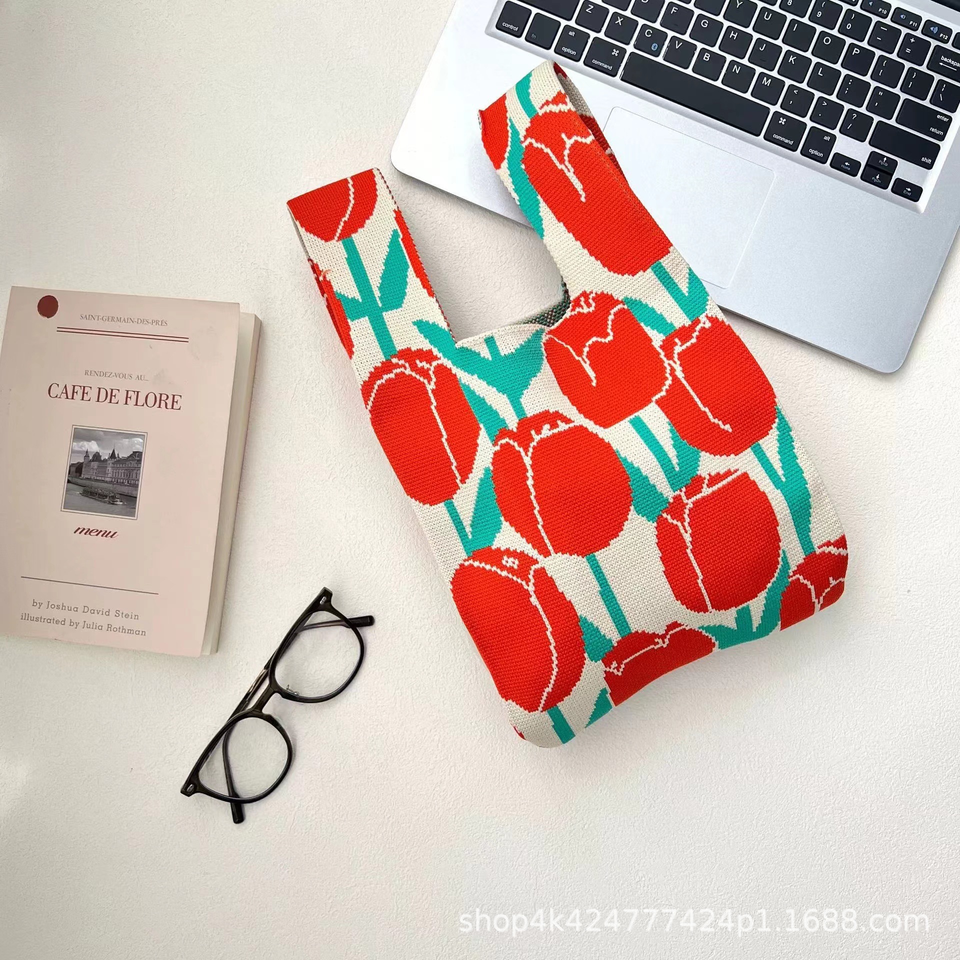 INS bolso de celebridad de Internet bolso de cubo de lana de punto para mujer bolso de mano casual bolso de mano de estilo japonés y coreano bolsa de Almuerzo