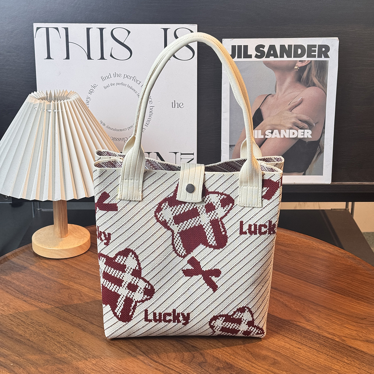 Cartoon Graphic Knit Button Closure Everyday Tote Bag 50