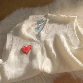 小众设计感秋冬2021新款毛绒爱心毛衣背心情侣小清新bf慵懒风无袖