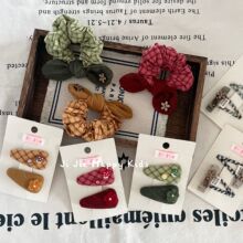 秋冬学院风毛呢蝴蝶结发圈甜美格纹儿童BB夹马尾丸子头肠圈发饰