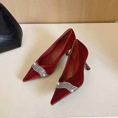 360-1 European and American style water diamond decoration pointed banquet high-heeled shoes with a sense of luxury, Xis