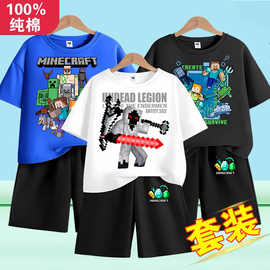 我的世界衣服男童套装夏季新款儿童纯棉Minecraft短袖裤子两件套