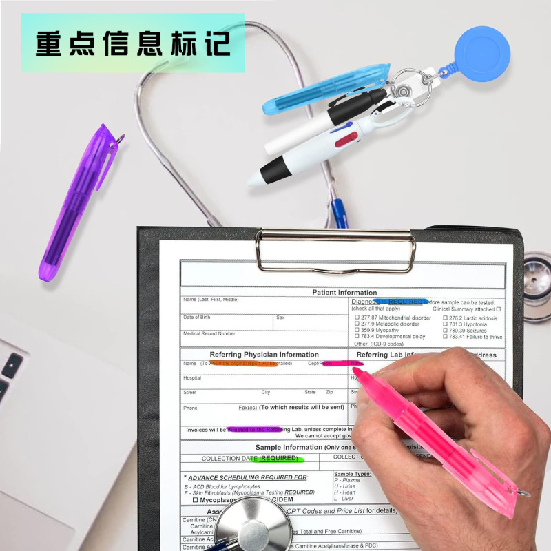 跨境护士 四色圆珠笔 便携荧光记号笔 登山扣套装笔礼品笔定制log|undefined