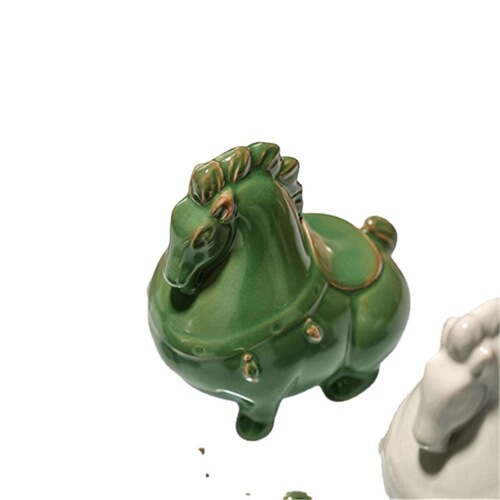 Ruyao Ceramic Creative Tea Pet Green Horse Ornament with Crackle, Office Tea Ceremony Small Decor Gift Boxed Handgift
