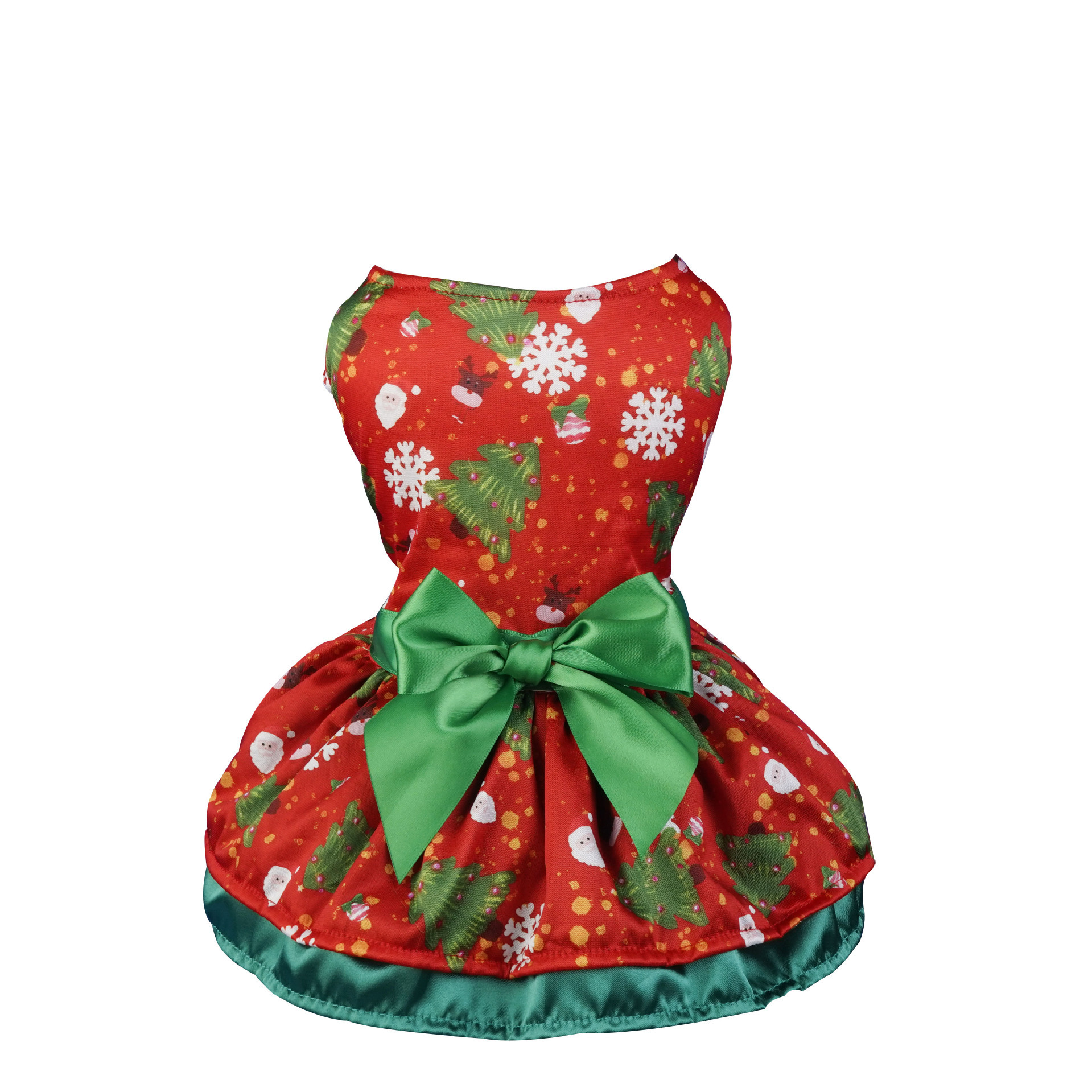 Ropa para mascotas Falda de árbol de Navidad copo de nieve Festival transfronterizo Santa ELK vestido de doble capa rojo y verde