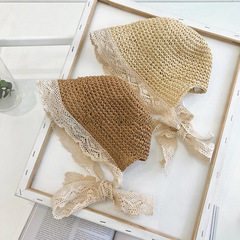 秋南 兒童防曬帽春夏韓版新款手工編織寶寶帽子女童草帽遮陽帽