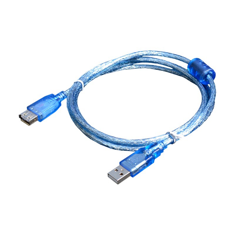 USB延长线带磁环双层屏蔽半包透明蓝 USB2.0公对母加长连接数据线