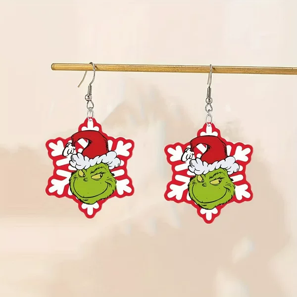 Cross-Border Cute Cartoon Acrylic Grinch Earrings Holiday Green Christmas and Halloween Unique Holiday Earrings