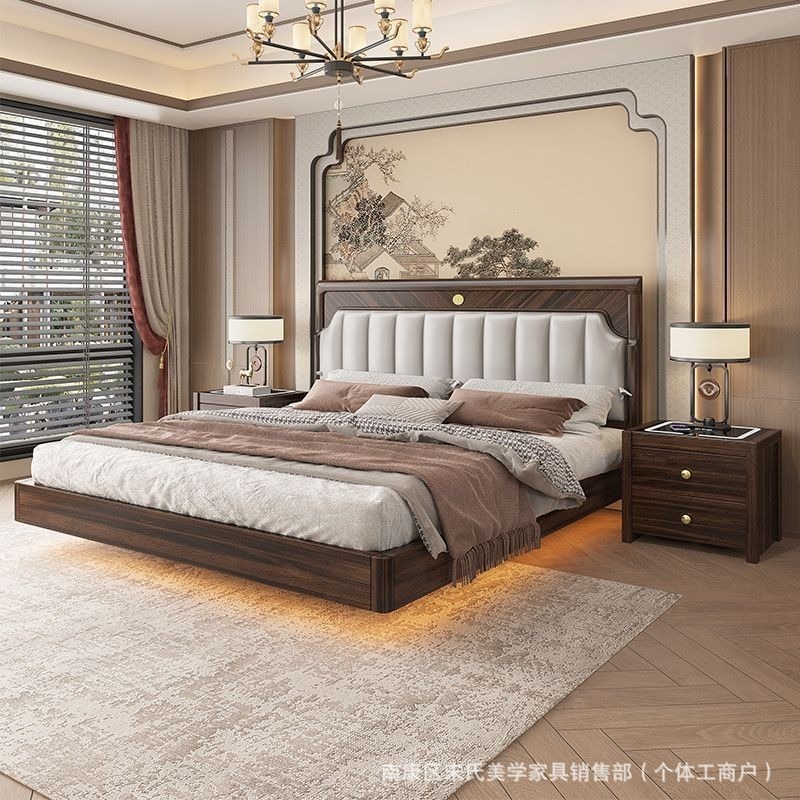 新中式乌金木实木床 家用主卧现代简约双人床1.8米燕尾隼储物婚床|undefined