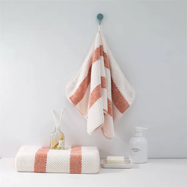 Spliced Stripes [Bath Towel + Towel] - Coral Pink
