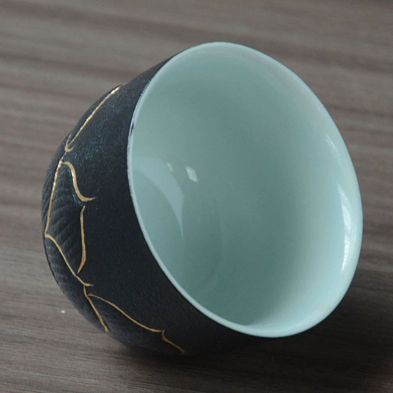 苍岚 [陶瓷复古家用茶杯高档描金菩提莲花个人品茗杯主人杯功夫茶具]