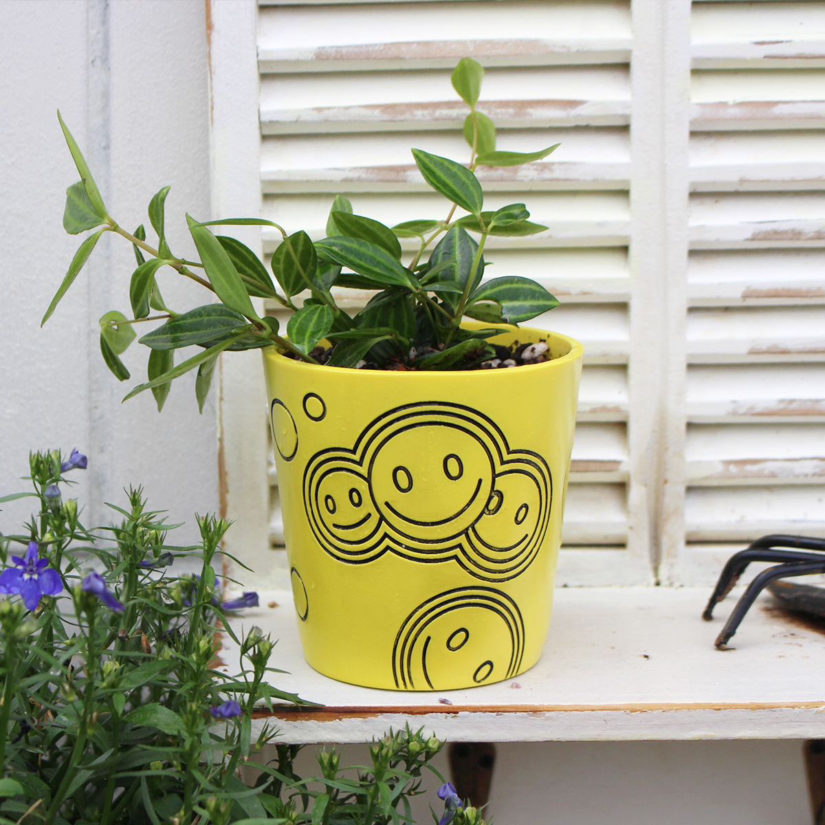 Hot Selling Simple Yellow Smiley Round Flower Pot with Drain Outfall Desktop Fleshy Potted Plant Fleshy Green Plant Flower Pot