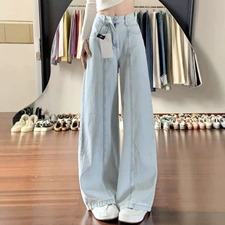 直筒阔腿牛仔裤女小个子显瘦垂感梨形身材宽松拖地阔腿裤子女款