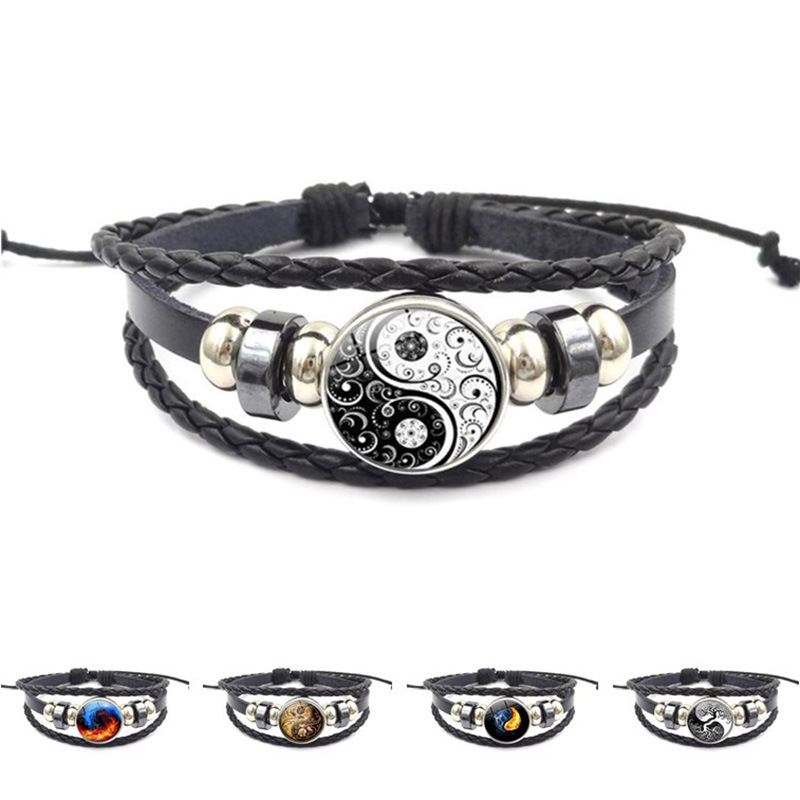 Yin Yang Tai Chi Time Gem Bracelet Men's and Women's Fashion Vintage Handmade DIY Woven Beaded Hand Rope Bracelet Wholesale