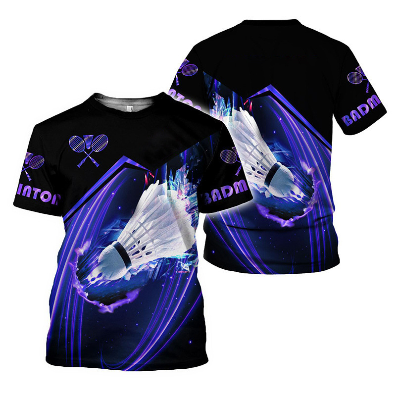 Sports Badminton 3D Digital Printing T-Shirt Fashion Sports Casual Short-Sleeved T-Shirt Factory Direct Export Supply