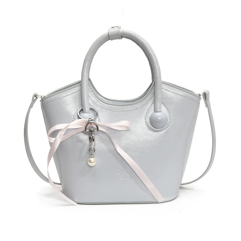Compact summer handheld small bag, city style, top handle and shoulder strap, with/without pendant