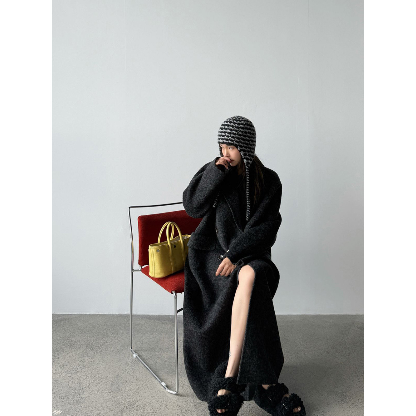 【王琪芝】高端加厚羊毛大衣女25秋冬宽松长款毛呢保暖外套WQ075