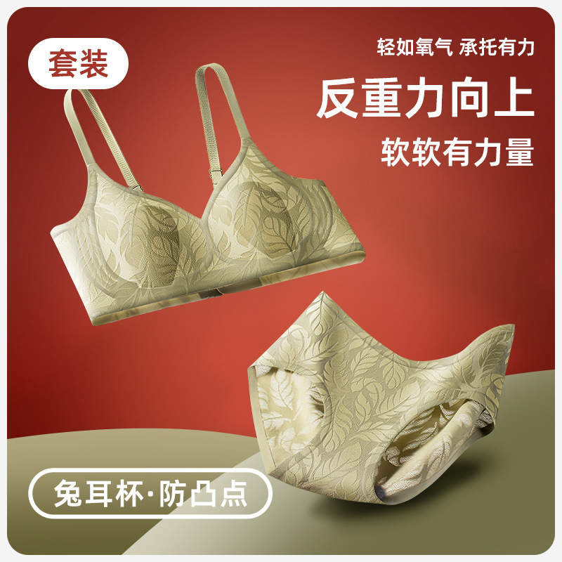 French Style Mesh Lace Bra Set No Steel Ring Soft Support Side-closing Para Breast Bra Breathable Bacteriostatic Traceless Underwear