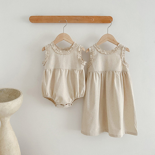 New Japanese & Korean Summer Women's Baby V-Neck Blouse with Mushroom Lace Edge Forest System Princess Dress Sister Set