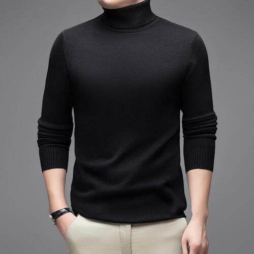 High-Neck Knit Sweater for Men - Trendy Brand Stylish Autumn/Winter Base Shirt with Collar - Quality Men's Top for a Polished Look