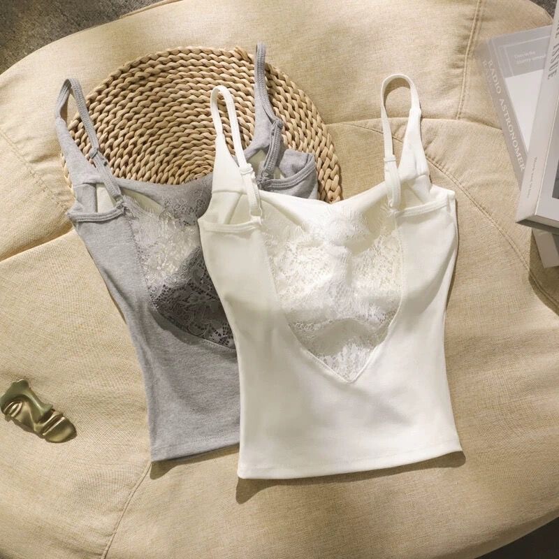 New American Style Lace Stitching Backless Sling with Chest Pad with Fixed Cup Chest Pad Slim Fit Top Women's Underwear