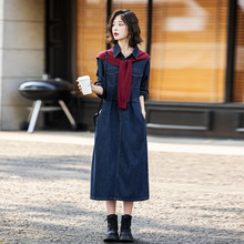 2025秋季新款复古气质长袖宽松显瘦牛仔存款连衣裙 配披肩 E926