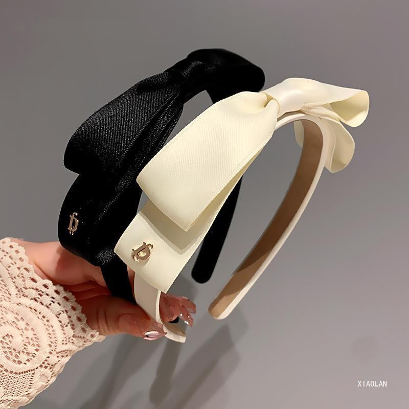 High Cranial Top Bow Headband Diamond French High-end Black Ribbon Sweet Wide-brim Hair Stamp Women's Internet Celebrity Headwear
