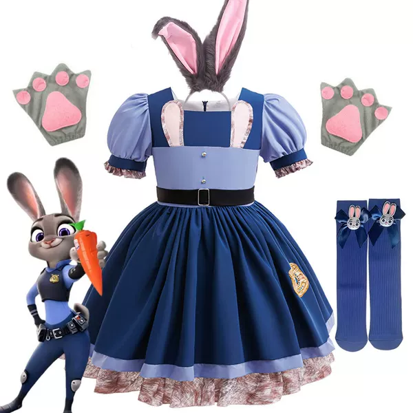 Judy's New Zootopia Judy Rabbit Police Officer Cosplay Costume Summer Dress for Girls Rabbit Dress